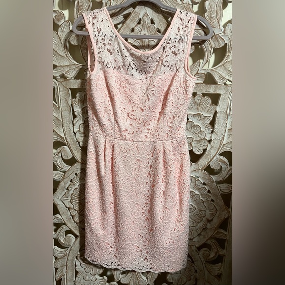 White House Black Market Dresses & Skirts - EUC White House Black Market Eyelet/Lacy Baby Pink Knee Length Lined Dress Sz 4